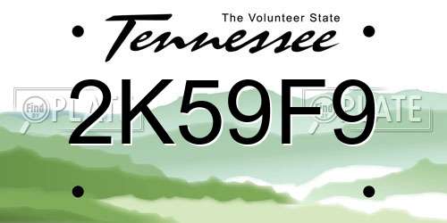 2K59F9 Tennessee License Plate