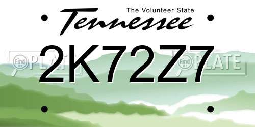 2K72Z7 Tennessee License Plate