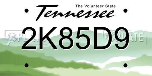 2K85D9 Tennessee License Plate