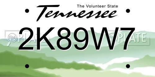 2K89W7 Tennessee License Plate