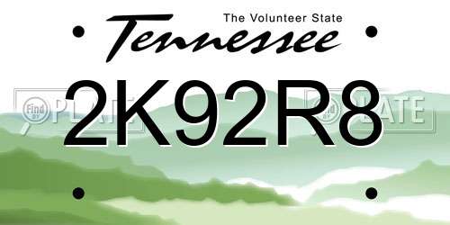 2K92R8 Tennessee License Plate