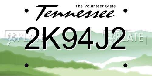2K94J2 Tennessee License Plate