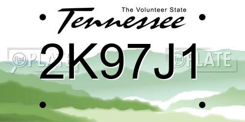 2K97J1 Tennessee License Plate