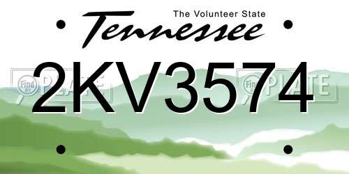 2KV3574 Tennessee License Plate