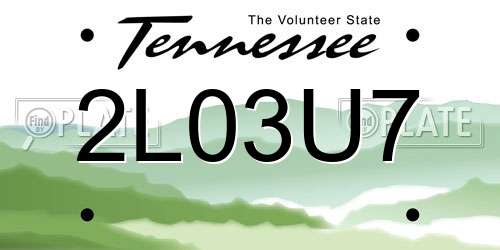 2L03U7 Tennessee License Plate
