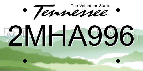 2MHA996 Tennessee License Plate