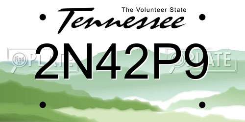 2N42P9 Tennessee License Plate