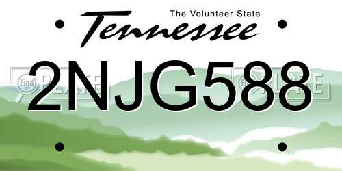 2NJG588 Tennessee License Plate