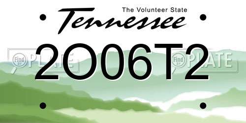 2O06T2 Tennessee License Plate