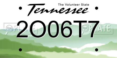 2O06T7 Tennessee License Plate