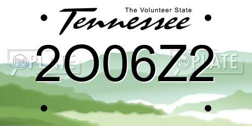 2O06Z2 Tennessee License Plate