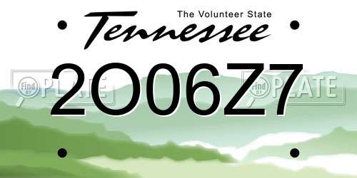 2O06Z7 Tennessee License Plate