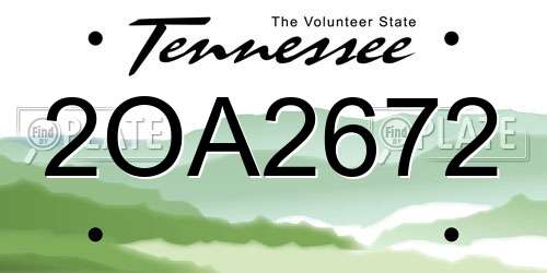 2OA2672 Tennessee License Plate