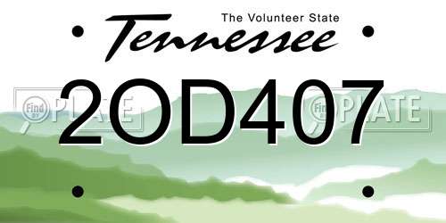 2OD407 Tennessee License Plate