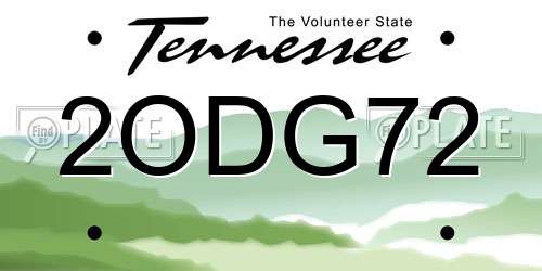 2ODG72 Tennessee License Plate