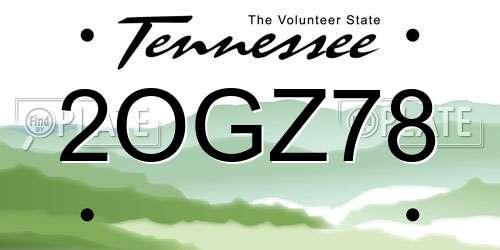 2OGZ78 Tennessee License Plate