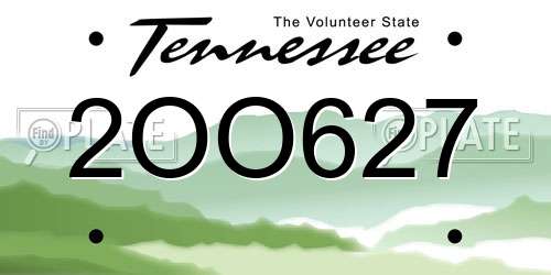 2OO627 Tennessee License Plate
