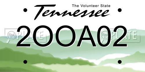 2OOA02 Tennessee License Plate