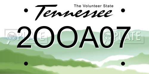 2OOA07 Tennessee License Plate
