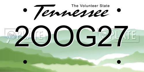 2OOG27 Tennessee License Plate