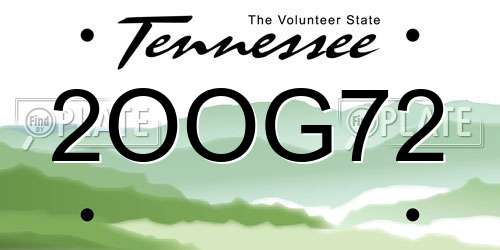 2OOG72 Tennessee License Plate