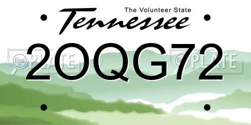 2OQG72 Tennessee License Plate