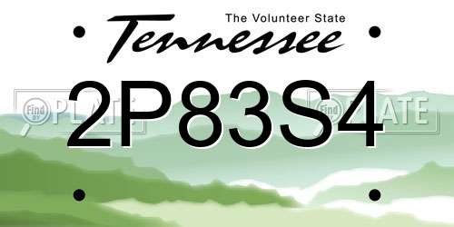 2P83S4 Tennessee License Plate