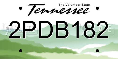 2PDB182 Tennessee License Plate