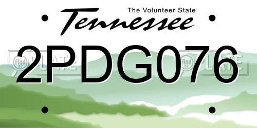 2PDG076 Tennessee License Plate