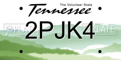 2PJK4 Tennessee License Plate