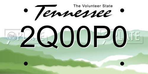 2Q00P0 Tennessee License Plate