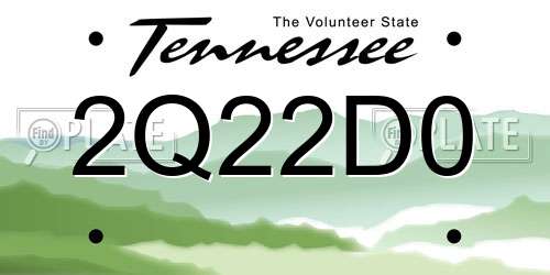 2Q22D0 Tennessee License Plate
