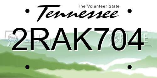 2RAK704 Tennessee License Plate