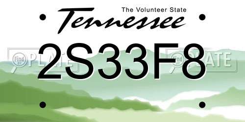 2S33F8 Tennessee License Plate