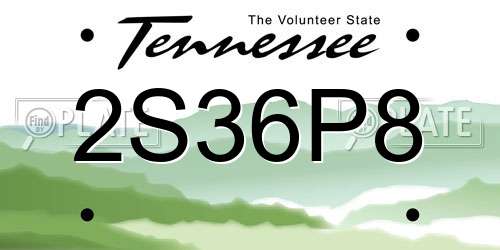 2S36P8 Tennessee License Plate