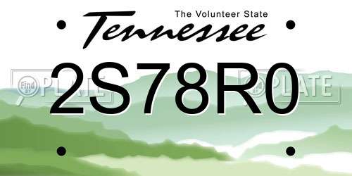 2S78R0 Tennessee License Plate