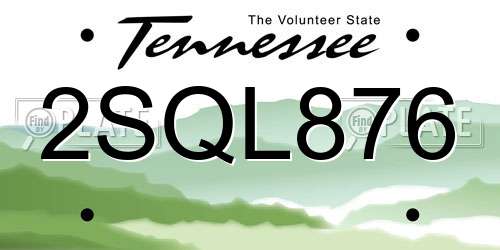 2SQL876 Tennessee License Plate