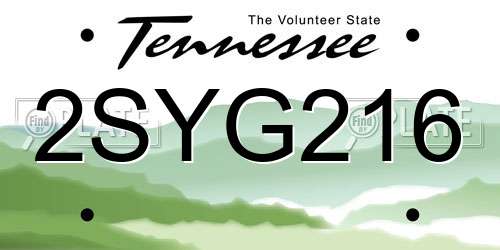 2SYG216 Tennessee License Plate