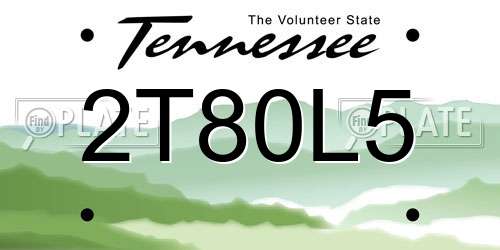 2T80L5 Tennessee License Plate