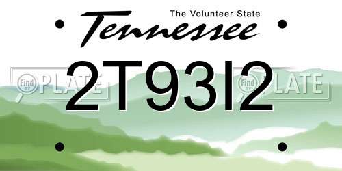 2T93I2 Tennessee License Plate
