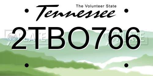 2TBO766 Tennessee License Plate