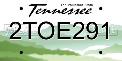 2TOE291 Tennessee License Plate