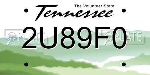 2U89F0 Tennessee License Plate