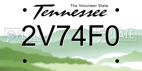 2V74F0 Tennessee License Plate