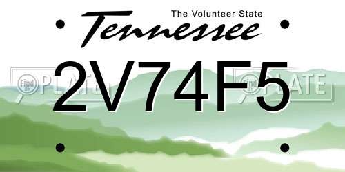 2V74F5 Tennessee License Plate
