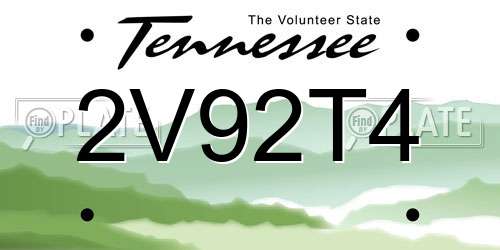 2V92T4 Tennessee License Plate