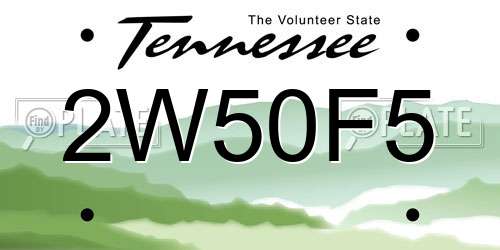 2W50F5 Tennessee License Plate