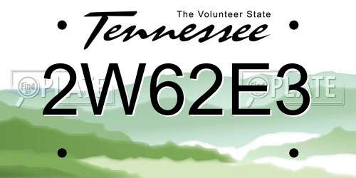 2W62E3 Tennessee License Plate