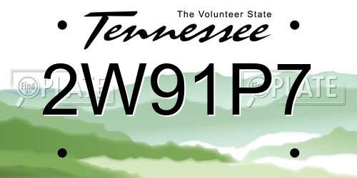 2W91P7 Tennessee License Plate
