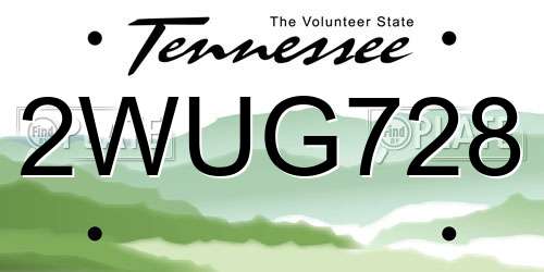 2WUG728 Tennessee License Plate